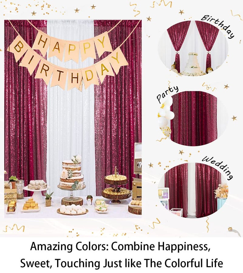 ShinyBeauty Sequin Curtains 2 Panels 2ftx8ft Wine Glitter Backdrop for YouTube Videos Burgundy Sequin Curtains for Backdrop - Image 3